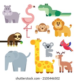 Vector of cute animals collection, flat illustration style on white background