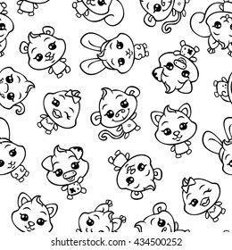 vector cute animals doodle seamless pattern