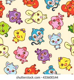 vector cute animals seamless pattern