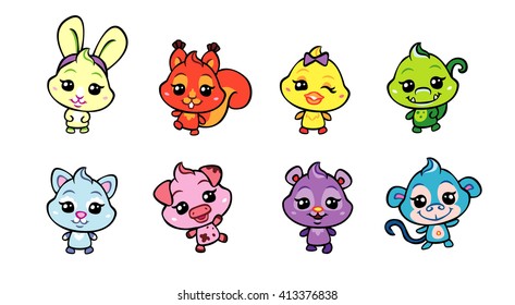 vector cute animals set