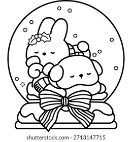 Un Vector de animales lindos en un globo de nieve en el ambiente de Navidades