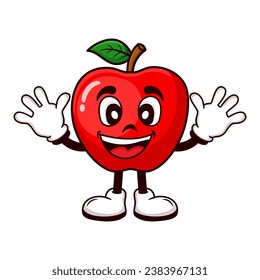 Vector cute apple cartoon characters illustration smiling in kawaii style