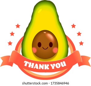 Vector cute apple character with banner and 'Thank you' message isolated on white background