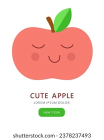 Vector cute apple. Template with text and button