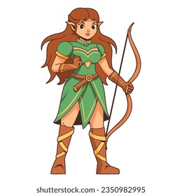 vector cute archer elf medieval fantasy cartoon illustration isolated