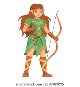 vector cute archer elf medieval fantasy cartoon illustration isolated