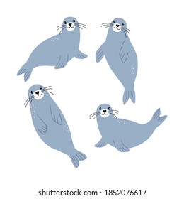 Vector with cute Arctic animals -  seal. Cartoon characters Arctic and antarctic animals