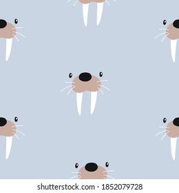 Vector with cute Arctic animals -  walrus. Seamless pattern with   Cartoon characters Arctic and antarctic animals