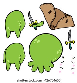 vector cute art of a sea god octopus Cthulhu. Captain Cthulhu pirate hat and sword weapon. you can creators of the sea-god Cthulhu
