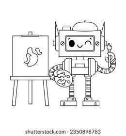 vector cute artist robot cartoon illustration isolated