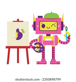 vector lindo artista robot ilustración de dibujos animados aislado