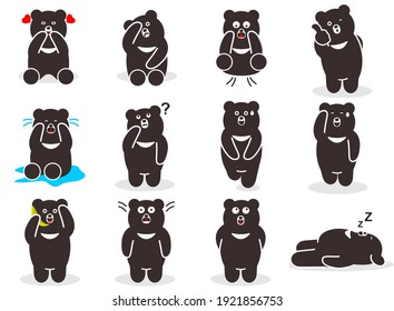 vector cute Asian bear mascot character for social media chat stickers