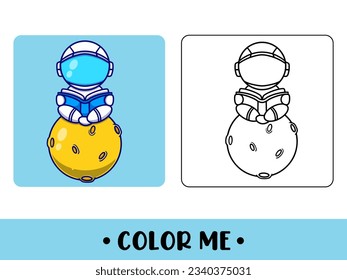 Astronauta vectorial lindo para niños colorear página ilustración de icono vectorial