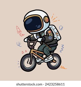 vector astronauta lindo jugando a la bicicleta. El diseño se puede usar para necesidades de impresión y necesidades digitales