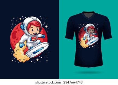 Vector cute astronaut riding a rocket in space cartoon vector icon illustration animal nature icon concept isolated