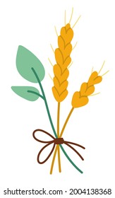 Vector cute autumn cereals and leaves bouquet. Flat style crop bunch. Funny fall grain illustration isolated on white background