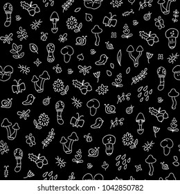 Vector cute autumn forest doodle seamless pattern. Beautiful vector design.