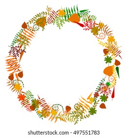Vector cute autumn leaves frame isolated on white. Decoration for printed production, publishing, information sources. Design element for posters, frames and spaces.