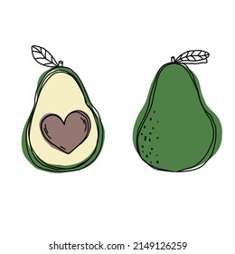 Vector cute avocado. Doodle on an isolated background. Print, banner, brochure with love.