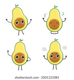 Vector cute avocado kawaii collection, chacater design, mascote cute