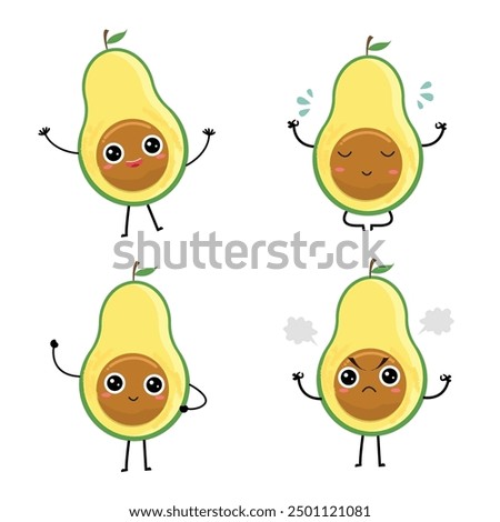 Vector cute avocado kawaii collection, chacater design, mascote cute