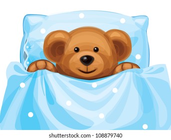 Vector of cute  baby bear in bed.