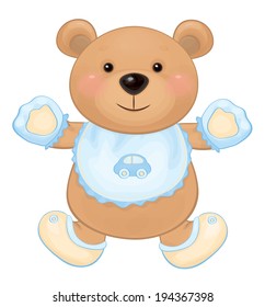 Vector cute baby bear boy isolated.