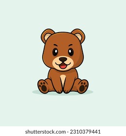 Vector cute baby bear cartoon sitting icon illustration. Flat bear vector illustration, flat icon sticker isolated.