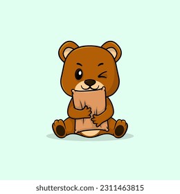 Vector lindo oso bebé dibujos animados almohada almohada plana vectorial ilustración de icono. Ilustración vectorial plana, pegatina de icono plana aislada.