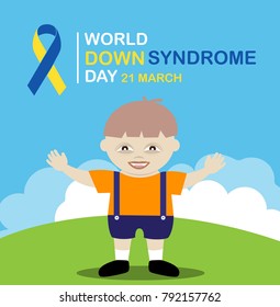 Vector cute baby boy with down syndrome of World Down Syndrome Day.