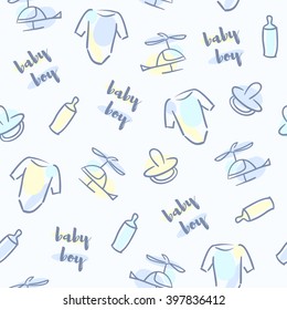 Vector cute baby boy seamless pattern.