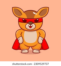 Vector cute baby deer super hero cartoon vector icon illustration
