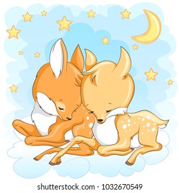 Vector Cute baby deers with stars and moon. For baby t-shirt design, fashion print, greeting card, poster, design element for children's clothes