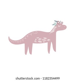 Vector cute baby dinosaur art. Nursery illustration. It can be used for wall art, greeting card, poster, kids apparel and more