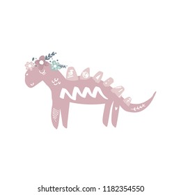 Vector cute baby dinosaur art. Nursery illustration. It can be used for wall art, greeting card, poster, kids apparel and more