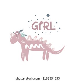Vector cute baby dinosaur art. Nursery illustration. It can be used for wall art, greeting card, poster, kids apparel and more