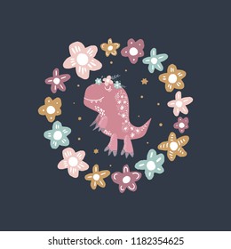 Vector cute baby dinosaur art. Nursery illustration. It can be used for wall art, greeting card, poster, kids apparel and more