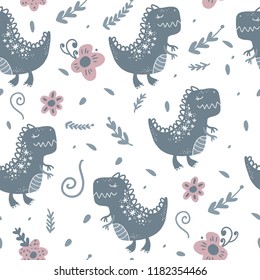 Vector cute baby dinosaur pattern. Nursery illustration. It can be used for wall art, greeting card, wrapping, kids apparel and more