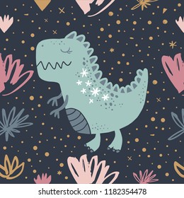 Vector cute baby dinosaur pattern. Nursery illustration. It can be used for wall art, greeting card, wrapping, kids apparel and more