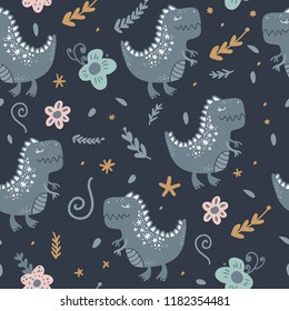 Vector cute baby dinosaur pattern. Nursery illustration. It can be used for wall art, greeting card, wrapping, kids apparel and more