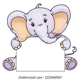 Vector cute baby elephant behind blank.  