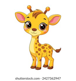 Vector of cute baby giraffe cartoon standing on white