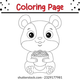 Vector cute baby hamster with bowl of food. Animals Coloring book for kids.