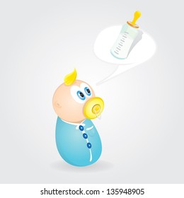 vector cute baby with a milk bottle.