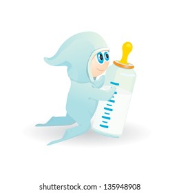 vector cute baby with a milk bottle.