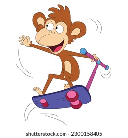 Vector cute baby monkey playing on skateboard