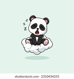 Vector cute baby panda cartoon sleeping on the cloud icon illustration. Flat cute animal vector illustration, flat icon sticker isolated.