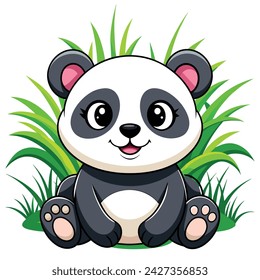 Vector of cute baby panda cartoon sitting in grass vector illustration