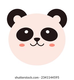 Vector cute baby panda face. Chinese smiling panda in flat design. Kawaii funny animal head. Childish panda bear.