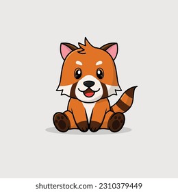 Vector cute baby red panda cartoon sitting icon illustration. Flat red panda vector illustration, flat icon sticker isolated.